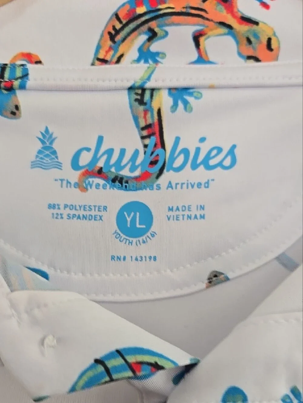 chubbies White Polo with Multicolor Gecko Print